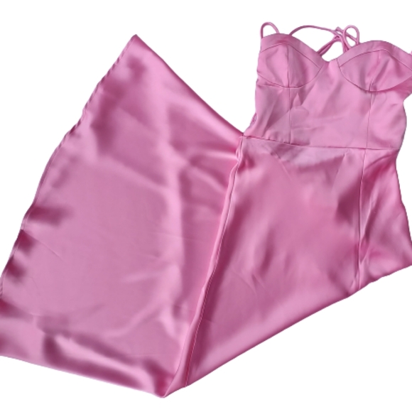 Zara Pink Satin Sleeveless Halter Cross Back Tie Dress Size XS Midi Slip Dress - Picture 6 of 11